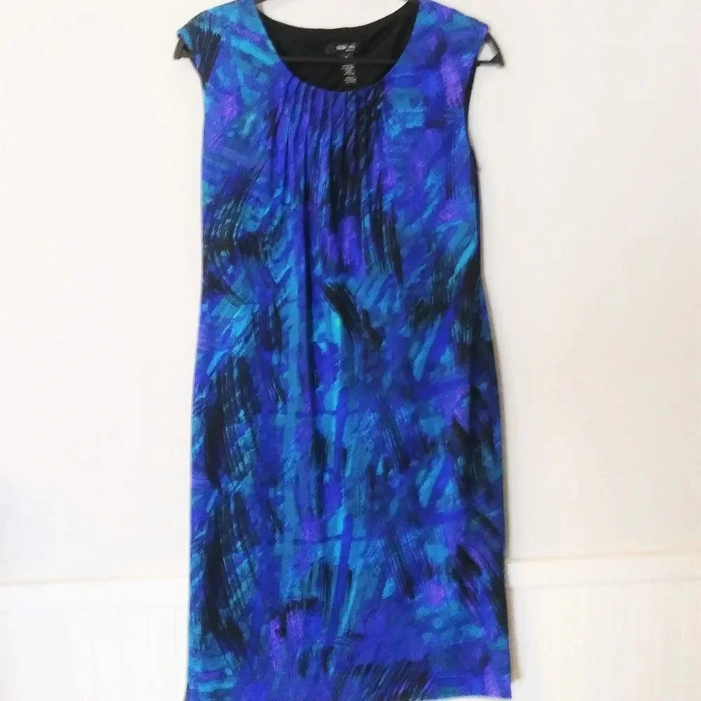 Style & Co Blue Print Sheath Dress Size 8